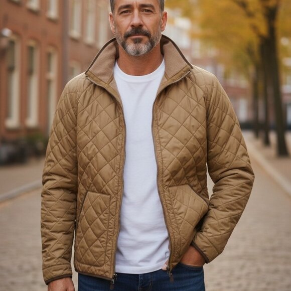 Vintage Polo Ralph Lauren Jacket Mens XL Tan Quilted Insulated Fleece Lined - Picture 1 of 16